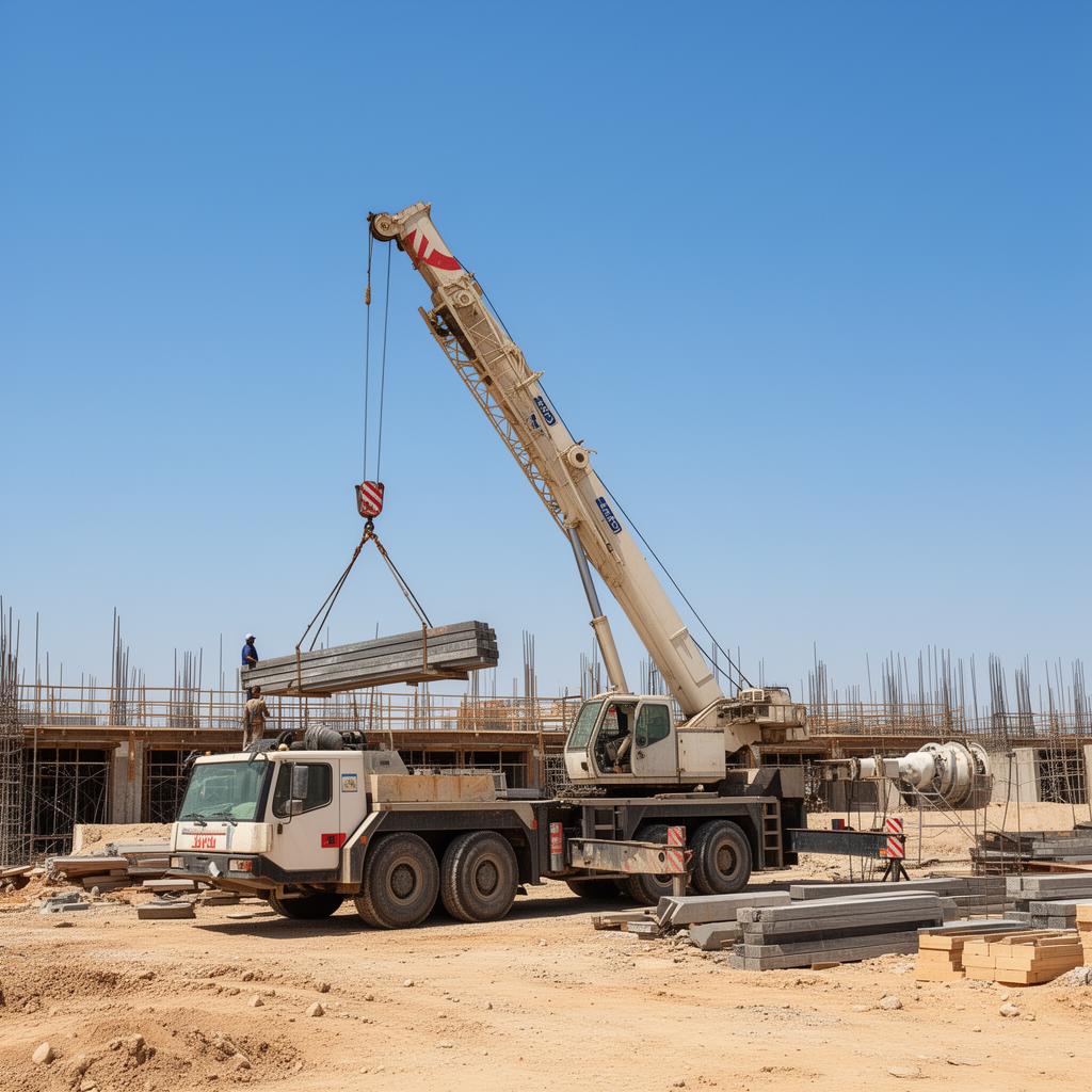 رافعة هيدروليكية في موقع إنشائي